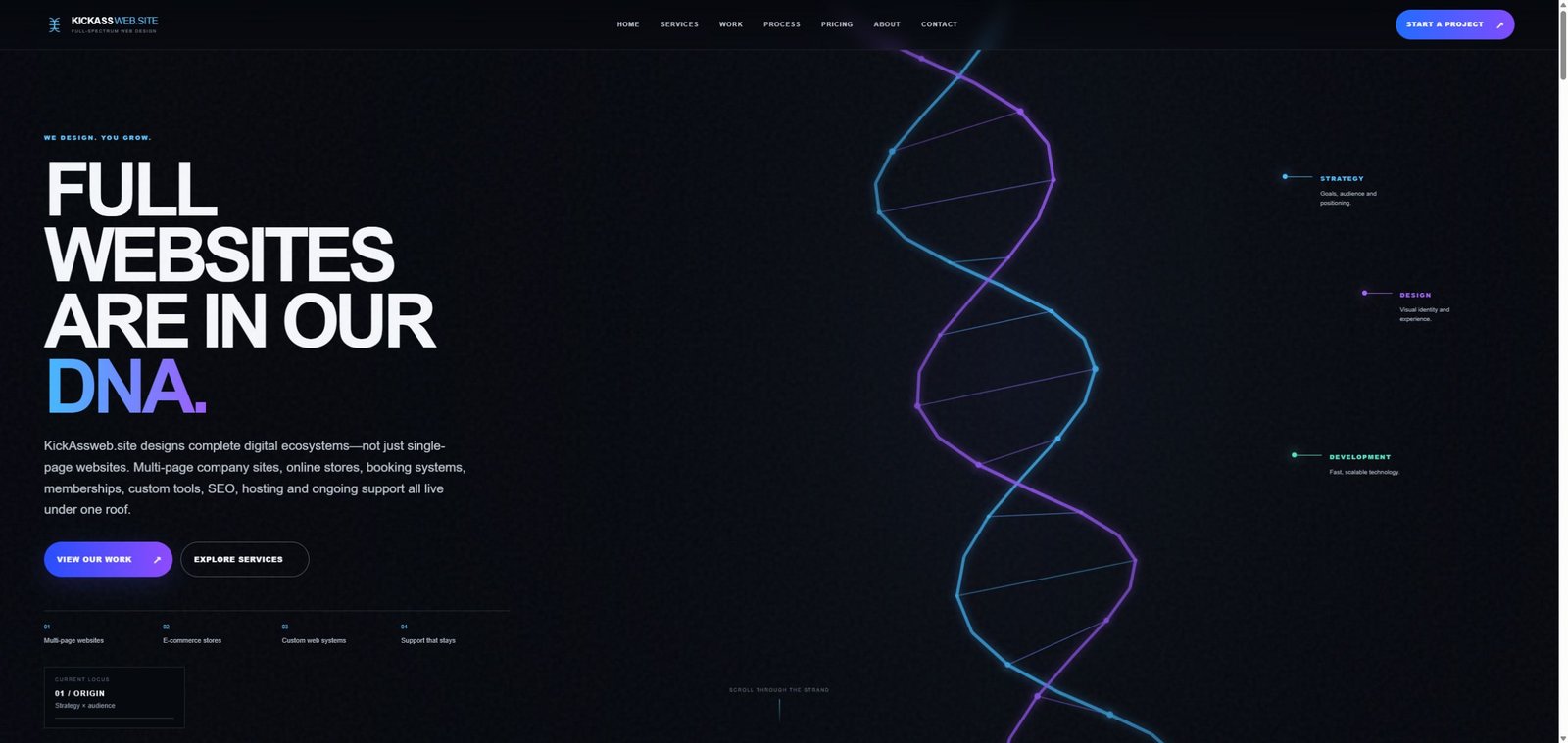 Actual business website · DNA-inspired visual identity