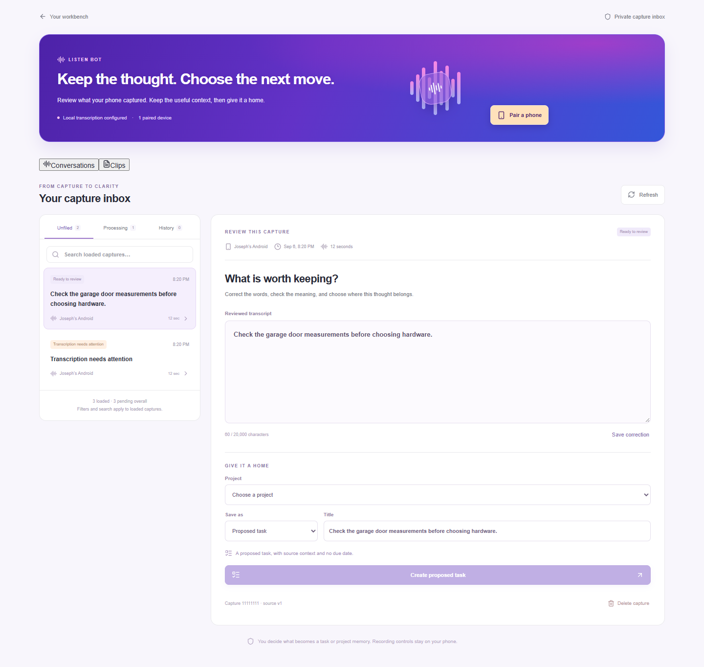 Application test screen · Capture review with demonstration content